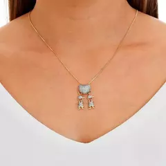 Gargantilha Canga Coração Dois Meninos Cravejados em Zircônias Cristal Banhada a Ouro 18K 45cm - comprar online