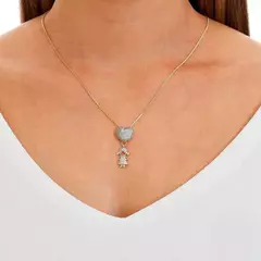 Gargantilha Canga Coração Menina Cravejado em Zircônia Cristal Banhada a Ouro 18K 45cm - comprar online