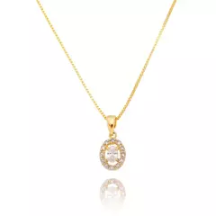 Conjunto de Colar e Brinco Ponto de Luz Oval com Zircônias Banhado a Ouro 18K - CJ0002 - comprar online