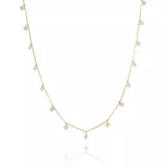 Gargantilha Zircônias Penduradas Quadradas Cristal Banhada a Ouro 18K 50cm