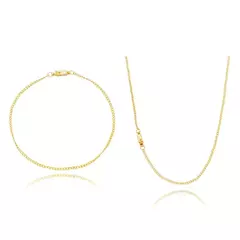 Kit Corrente e Pulseira 21cm Grumet 2.0mm Banhado a Ouro 18K (Corrente 70cm) - KT0008