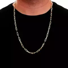 Corrente Malha Cadeado Elo Comprido Banhada a Ouro 18K 70cm