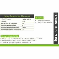 CEPILLO MOLDURADOR 13" 3 HP 220V - comprar en línea