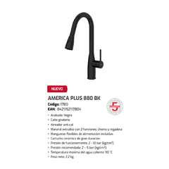 GRIFO DE COCINA AMERICA PLUS 880 NEGRO - comprar en línea