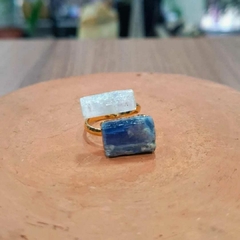 Anel dupla Cianita azul & Selenita branca regulável - comprar online