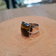 Anel Olho de tigre facetado premium (regulável) Acabamento dourado