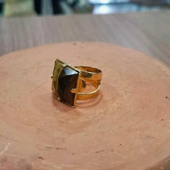 Anel Olho de tigre facetado 9G premium (regulável) Acabamento dourado - comprar online