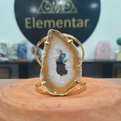 Bracelete Ágata natural marrom premium Dourado