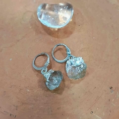 Brinco Quartzo cristal lapidação rústica