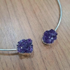 Choker Drusa de Ametista dupla (prateado)