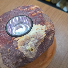 Porta velas lapidado em Quartzo vermelho rústico na internet