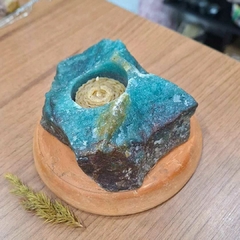 Porta velas lapidado em Quartzo verde rústico na internet