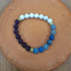 Pulseira Paz mental e tranquilidade esferas 8mm (Ametista, howlita e Quartzo azul)
