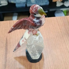 Papagaio lapidado no quartzo com base e detalhes 20cm - Elementar