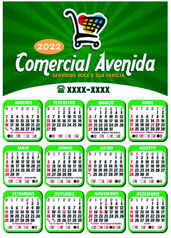 Calendário de parede com furo - 12 meses - Personalize do seu jeito