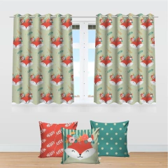Cortina Infantil Raposinha + 3 Capas Almofadas De Quarto - comprar online