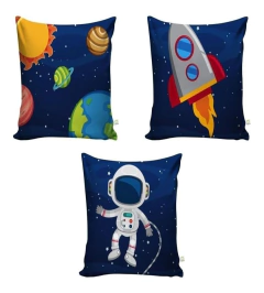 Kit Cortina Infantil Astronauta Menino + 3 Capas Almofadas na internet
