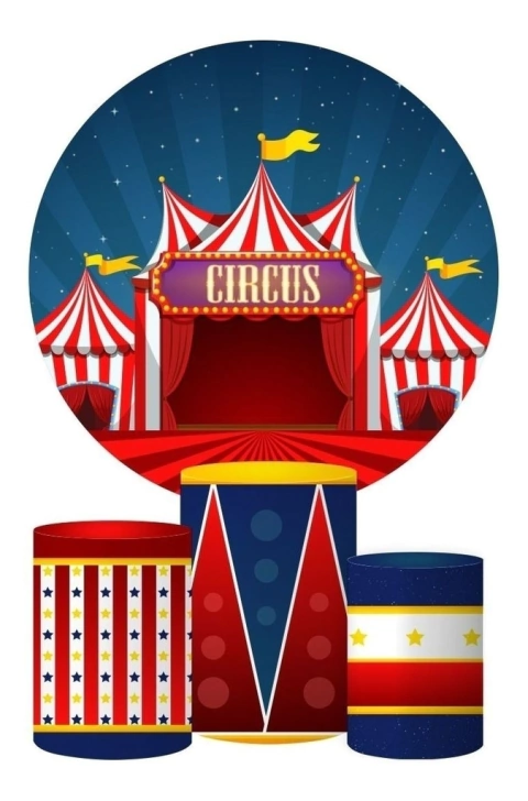 Trio Capa Cilindro + Painel Redondo Circo Tecido