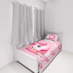 Jogo Lençol Cobre Leito Solteiro Cortina Unicórnio - comprar online