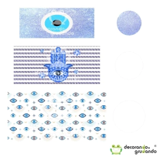 Trio Capa Cilindro + Painel Redondo Olho Grego Tecido - decorandoegrudando.com.br