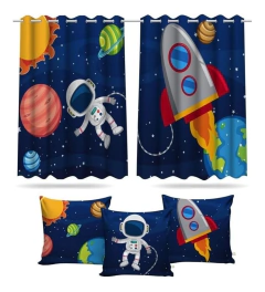 Kit Cortina Infantil Astronauta Menino + 3 Capas Almofadas - comprar online