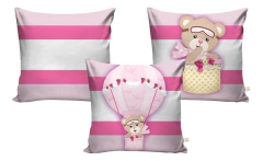 Kit Cortina + 3 Capas Almofadas Infantil Ursinha Baloeira na internet