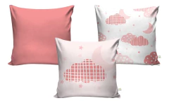 Kit Cortina + 3 Capas Almofadas Infantil Nuvem Rosa Mod 04 - comprar online