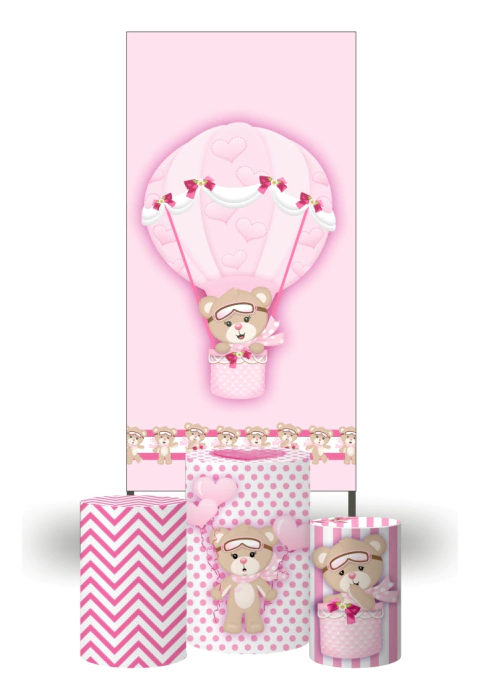 Painel Casadinho Lateral + Capas Cilindro Ursinha Baloeira