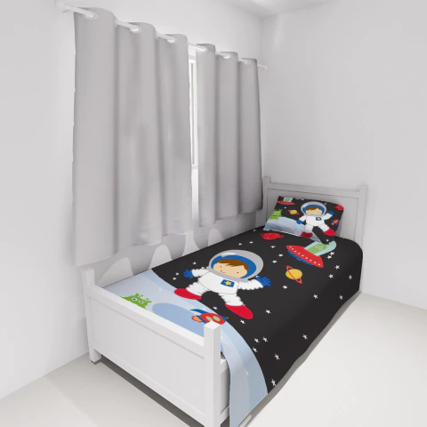 Jogo De Lençol Cobre Leito Fronha Infantil Astronauta Mod 01