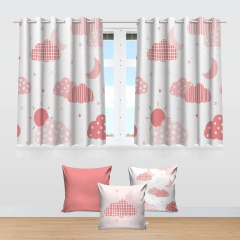 Kit Cortina + 3 Capas Almofadas Infantil Nuvem Rosa Mod 04 - loja online