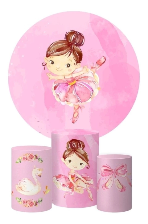 Trio Capa Cilindro + Painel Redondo Bailarina Aquarela