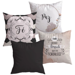Kit 4 Capas de Almofadas Decorativa Fé Paz - Frase - comprar online