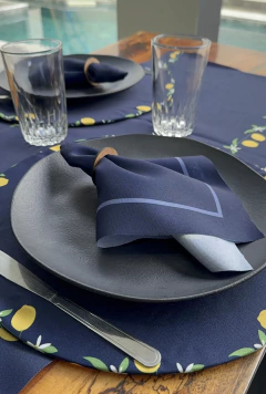 Kit Mesa Posta Oxford Azul Escuro Tema Limão Siciliano Azul Escuro - Kit 6 Lugares - loja online
