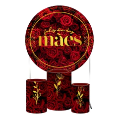 3 Capas De Cilindro Dia Das Mães + Painel Redondo Decoração Rosas Vermelhas - comprar online