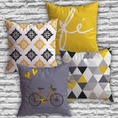 Kit 4 Capas De Almofadas Decorativas Quarto Sala Geométrica Bicicleta Amarela e Cinza - comprar online