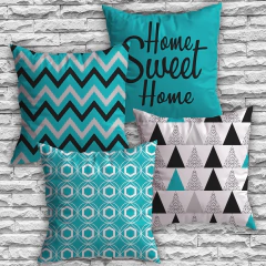 Kit 4 Capas De Almofadas Decorativas Quarto Sala Geométrica Home Sweet Home - comprar online