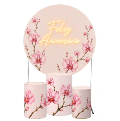 Capa Painel Redondo E Capas Cilindros Orquídea Rosa Floral - comprar online