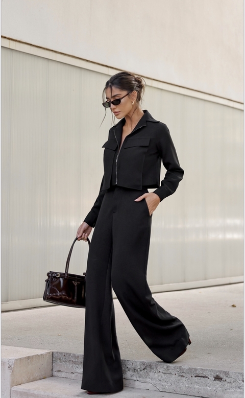 Conjunto Calça Pantalona com Jaqueta Preto - comprar online