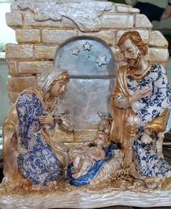 Pesebre con pared en azules