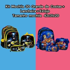 KIT MOCHILA 3D GRANDE DE COSTAS MENINO PERSONAGENS + LANCHEIRA TÉRMICA + ESTOJO - comprar online