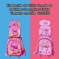 KIT MOCHILA 3D LUXO GRANDE DE RODINHAS MENINA PERSONAGENS + LANCHEIRA TÉRMICA + ESTOJO - comprar online