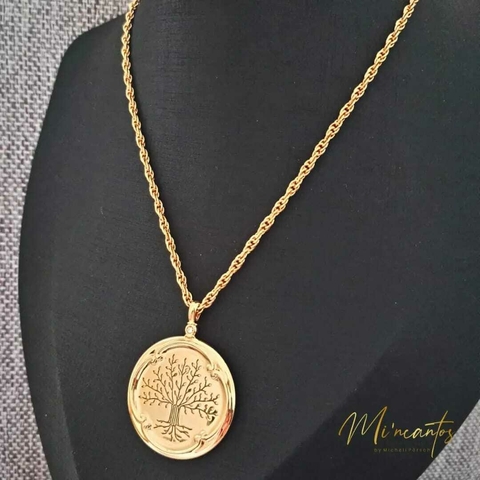 Colar Elo Baiano com Pingente Medalha Árvore da Vida