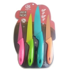 Jogo De Facas Aço Inox Cozinha Kit 4 Facas Coloridas Facas SQ - Ribas Papelaria e Presentes