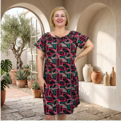 Vestido Feminino Plus Size Ciganinha Estampado Manga Curta Midi na internet