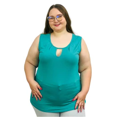 Kit 3 Blusas Femininas Lisas Plus Size Regatas Detalhe Entalhe Gola V