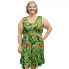 Imagem do Vestido Feminino Plus Size Estampado Gola V Regata Frente Forrada