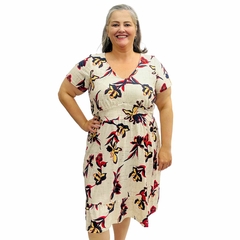 Imagem do Kit 2 Vestidos Estampados Plus Size Manga Curta Midi Gola V Frente Dupla