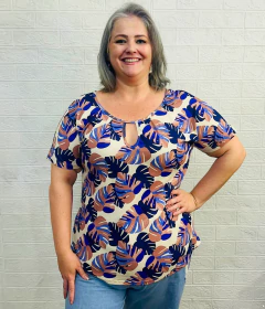 Blusa Feminina Plus Size Moda Clássica Manga Curta Estampada - loja online