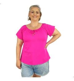 Blusa Feminina Plus Size Ciganinha Manga Curta Lisa