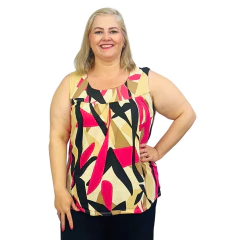 Blusa Feminina Plus Size Senhora Bata Regata Estampada na internet